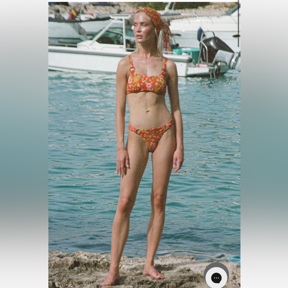 NWT Spell Pomelia Ring Scoop/Ring Pant Bikini in Retro Size XXS Orange Floral - Picture 3 of 16